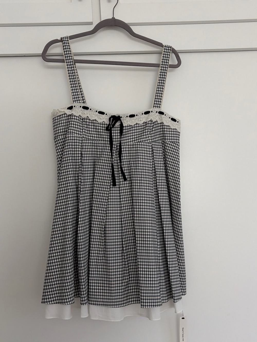 Reformation Black & White Gingham Lace-Trim Mini Dress - Picture 2 of 3